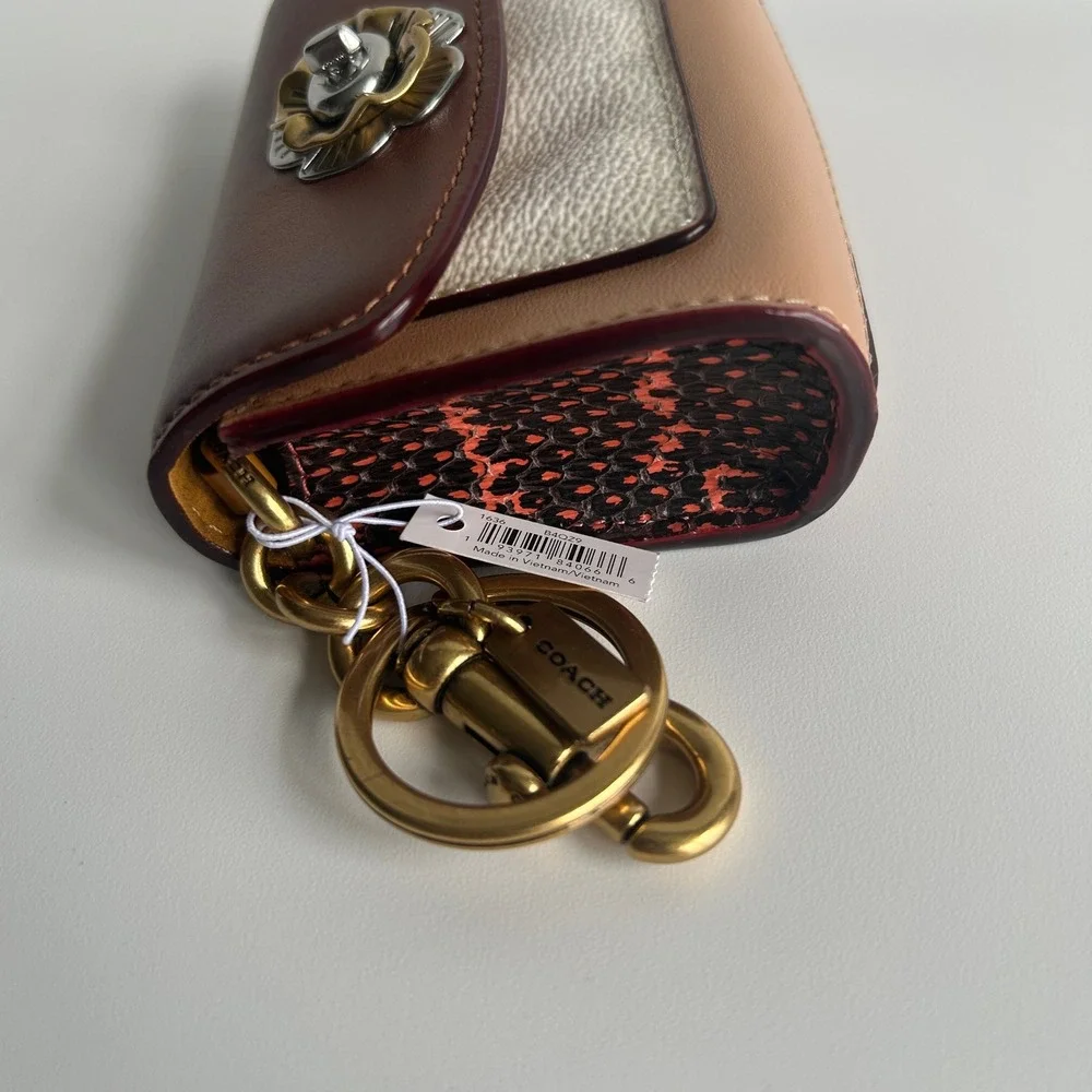 Coach Parker Bag Charm Brown Multi Leather Tea Rose 1636 NWT